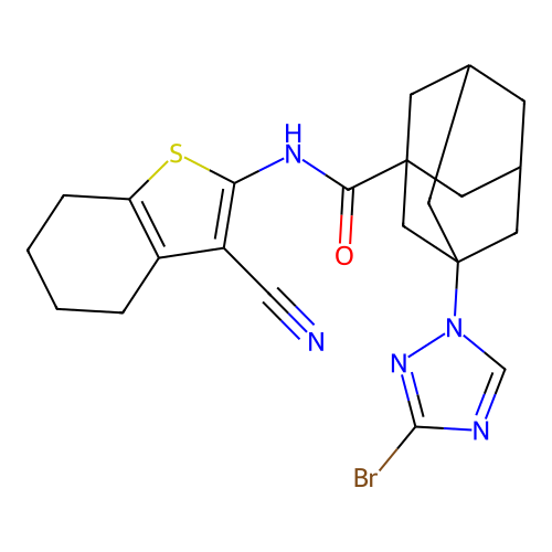 3-(3-bromo-1,2,4-triazol-1-yl)-N-(3-cyano-4,5,6,7-tetrahydro-1-benzothiophen-2-yl)adamantane-1-carboxamide structure