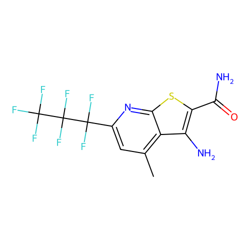 3-Amino-6-(heptafluoropropyl)-4-methylthieno[2,3-b]pyridine-2-carboxamide structure