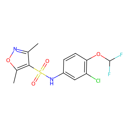 N-[3-chloro-4-(difluoromethoxy)phenyl]-3,5-dimethyl-1,2-oxazole-4-sulfonamide structure