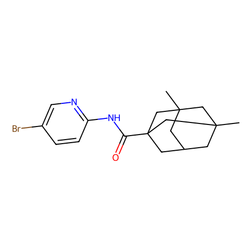 N-(5-bromopyridin-2-yl)-3,5-dimethyladamantane-1-carboxamide structure