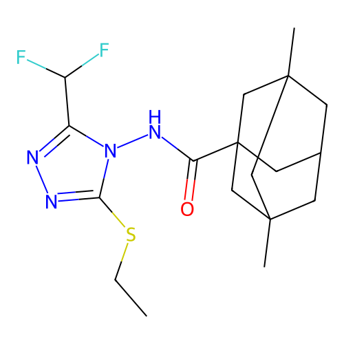 N-[3-(difluoromethyl)-5-ethylsulfanyl-1,2,4-triazol-4-yl]-3,5-dimethyladamantane-1-carboxamide structure