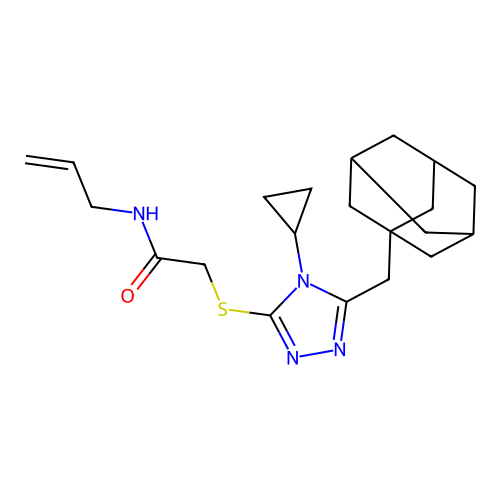 2-[[5-(1-adamantylmethyl)-4-cyclopropyl-1,2,4-triazol-3-yl]sulfanyl]-N-prop-2-enylacetamide structure