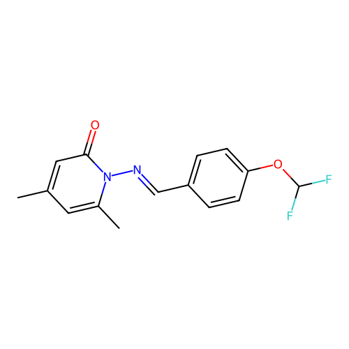 1-[[4-(difluoromethoxy)phenyl]methylideneamino]-4,6-dimethyl-pyridin-2-one structure