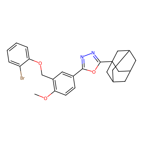 2-(1-Adamantyl)-5-[3-[(2-bromophenoxy)methyl]-4-methoxyphenyl]-1,3,4-oxadiazole structure