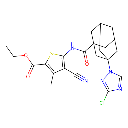 ETHYL 5-({[3-(3-CHLORO-1H-1,2,4-TRIAZOL-1-YL)-1-ADAMANTYL]CARBONYL}AMINO)-4-CYANO-3-METHYL-2-THIOPHENECARBOXYLATE structure