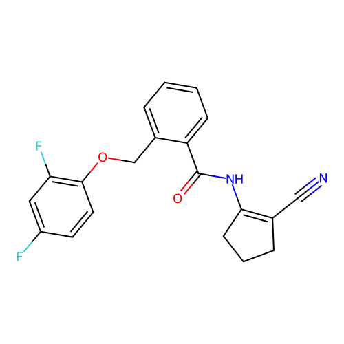N-(2-cyanocyclopenten-1-yl)-2-[(2,4-difluorophenoxy)methyl]benzamide structure