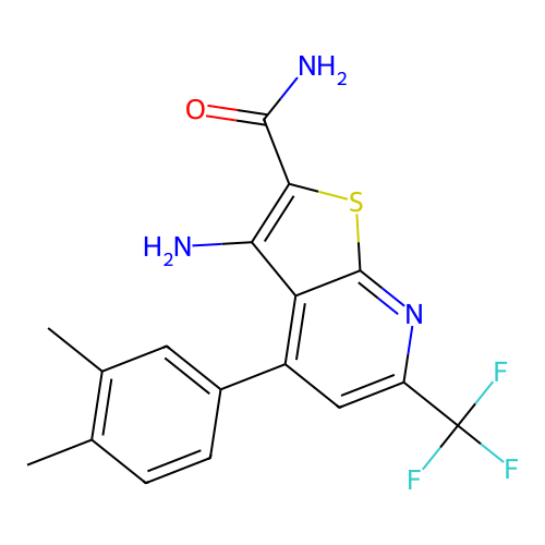 3-amino-4-(3,4-dimethylphenyl)-6-(trifluoromethyl)thieno[2,3-b]pyridine-2-carboxamide structure