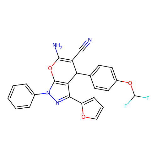 6-Amino-4-[4-(difluoromethoxy)phenyl]-3-(2-furanyl)-1,4-dihydro-1-phenylpyrano[2,3-c]pyrazole-5-carbonitrile structure