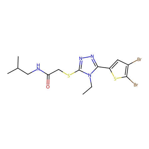 2-[[5-(4,5-dibromothiophen-2-yl)-4-ethyl-1,2,4-triazol-3-yl]sulfanyl]-N-(2-methylpropyl)acetamide structure