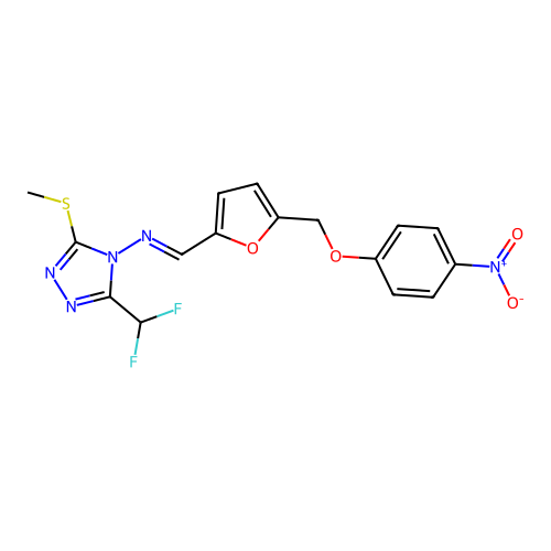(E)-N-[3-(difluoromethyl)-5-methylsulfanyl-1,2,4-triazol-4-yl]-1-[5-[(4-nitrophenoxy)methyl]furan-2-yl]methanimine structure
