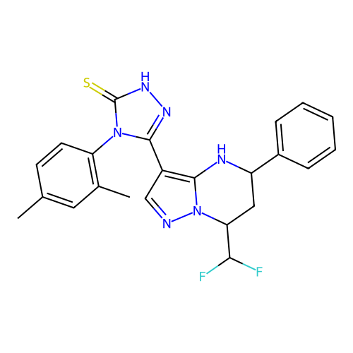 3-[7-(difluoromethyl)-5-phenyl-1,5,6,7-tetrahydropyrazolo[1,5-a]pyrimidin-3-yl]-4-(2,4-dimethylphenyl)-1H-1,2,4-triazole-5-thione structure