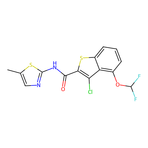 3-chloro-4-(difluoromethoxy)-N-(5-methyl-1,3-thiazol-2-yl)-1-benzothiophene-2-carboxamide structure