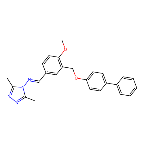 N-[(E)-{3-[(biphenyl-4-yloxy)methyl]-4-methoxyphenyl}methylidene]-3,5-dimethyl-4H-1,2,4-triazol-4-amine structure