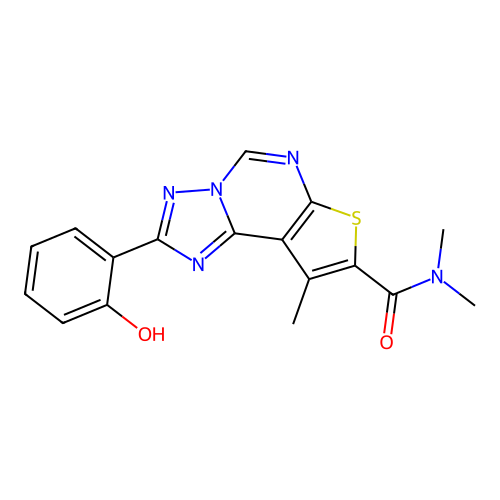2-(2-hydroxyphenyl)-N,N,9-trimethylthieno[3,2-e][1,2,4]triazolo[1,5-c]pyrimidine-8-carboxamide structure