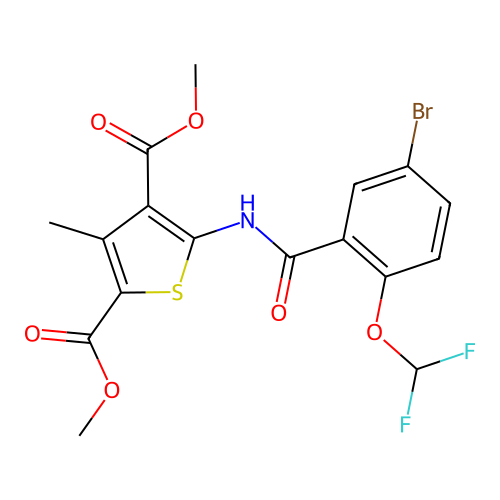 dimethyl 5-(5-bromo-2-(difluoromethoxy)benzamido)-3-methylthiophene-2,4-dicarboxylate structure