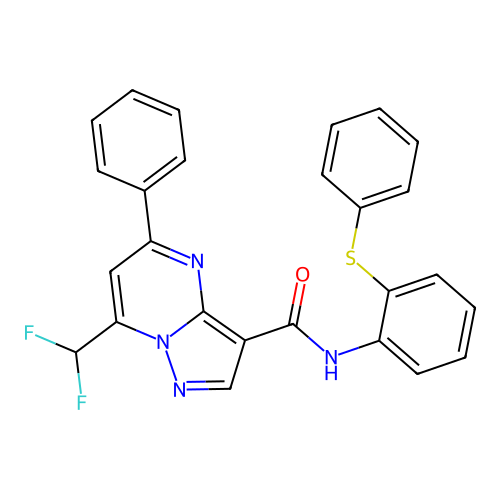 7-(difluoromethyl)-5-phenyl-N-(2-phenylsulfanylphenyl)pyrazolo[1,5-a]pyrimidine-3-carboxamide structure