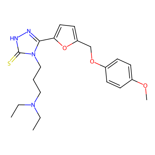 4-(3-(diethylamino)propyl)-5-(5-((4-methoxyphenoxy)methyl)furan-2-yl)-4H-1,2,4-triazole-3-thiol structure