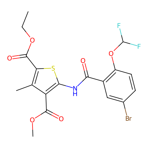 2-ethyl 4-methyl 5-({[5-bromo-2-(difluoromethoxy)phenyl]carbonyl}amino)-3-methylthiophene-2,4-dicarboxylate structure