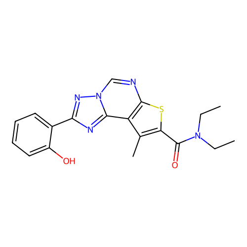 N,N-diethyl-2-(2-hydroxyphenyl)-9-methylthieno[3,2-e][1,2,4]triazolo[1,5-c]pyrimidine-8-carboxamide structure