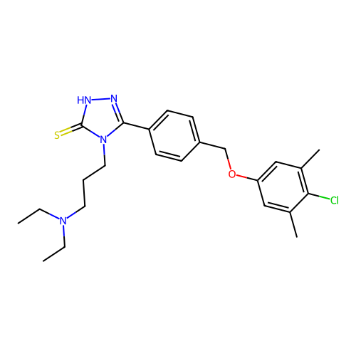 3-[4-[(4-chloro-3,5-dimethylphenoxy)methyl]phenyl]-4-[3-(diethylamino)propyl]-1H-1,2,4-triazole-5-thione structure