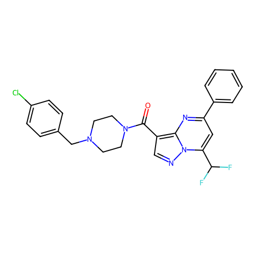 [4-[(4-chlorophenyl)methyl]piperazin-1-yl]-[7-(difluoromethyl)-5-phenylpyrazolo[1,5-a]pyrimidin-3-yl]methanone structure