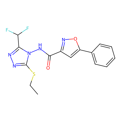 N-[3-(difluoromethyl)-5-ethylsulfanyl-1,2,4-triazol-4-yl]-5-phenyl-1,2-oxazole-3-carboxamide structure