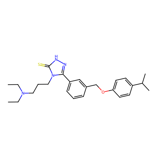 4-[3-(diethylamino)propyl]-3-[3-[(4-propan-2-ylphenoxy)methyl]phenyl]-1H-1,2,4-triazole-5-thione structure