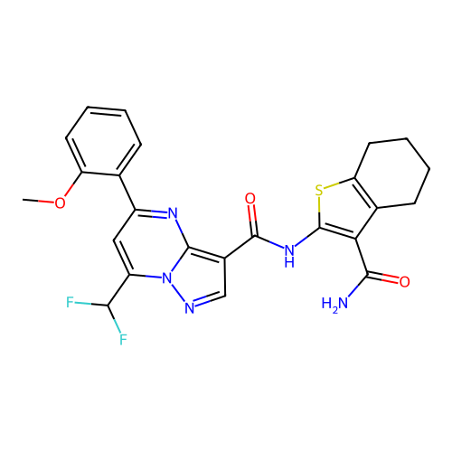 N-(3-carbamoyl-4,5,6,7-tetrahydro-1-benzothiophen-2-yl)-7-(difluoromethyl)-5-(2-methoxyphenyl)pyrazolo[1,5-a]pyrimidine-3-carboxamide structure