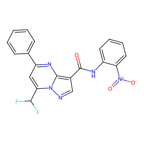 7-(difluoromethyl)-N-(2-nitrophenyl)-5-phenylpyrazolo[1,5-a]pyrimidine-3-carboxamide structure