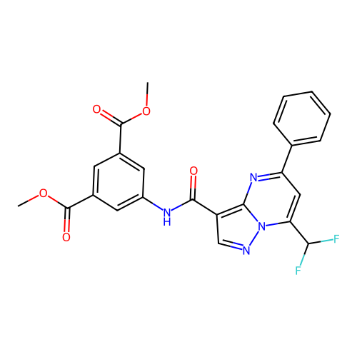 dimethyl 5-(7-(difluoromethyl)-5-phenylpyrazolo[1,5-a]pyrimidine-3-carboxamido)isophthalate structure