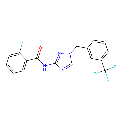2-fluoro-N-[1-[[3-(trifluoromethyl)phenyl]methyl]-1,2,4-triazol-3-yl]benzamide structure