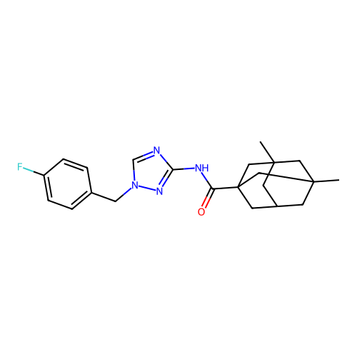 N-[1-[(4-fluorophenyl)methyl]-1,2,4-triazol-3-yl]-3,5-dimethyladamantane-1-carboxamide structure
