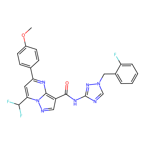 7-(difluoromethyl)-N-[1-(2-fluorobenzyl)-1H-1,2,4-triazol-3-yl]-5-(4-methoxyphenyl)pyrazolo[1,5-a]pyrimidine-3-carboxamide structure