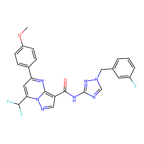 7-(difluoromethyl)-N-[1-(3-fluorobenzyl)-1H-1,2,4-triazol-3-yl]-5-(4-methoxyphenyl)pyrazolo[1,5-a]pyrimidine-3-carboxamide structure
