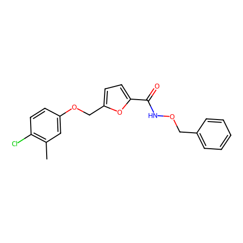 5-[(4-chloro-3-methylphenoxy)methyl]-N-phenylmethoxyfuran-2-carboxamide structure