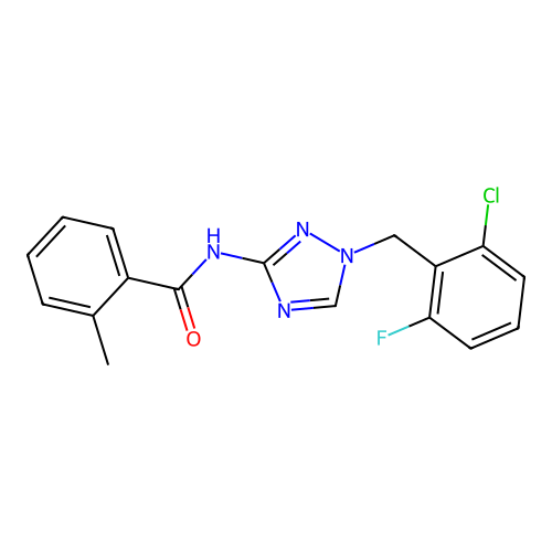 N-[1-[(2-chloro-6-fluorophenyl)methyl]-1,2,4-triazol-3-yl]-2-methylbenzamide structure