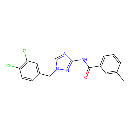 N-[1-[(3,4-dichlorophenyl)methyl]-1,2,4-triazol-3-yl]-3-methylbenzamide structure