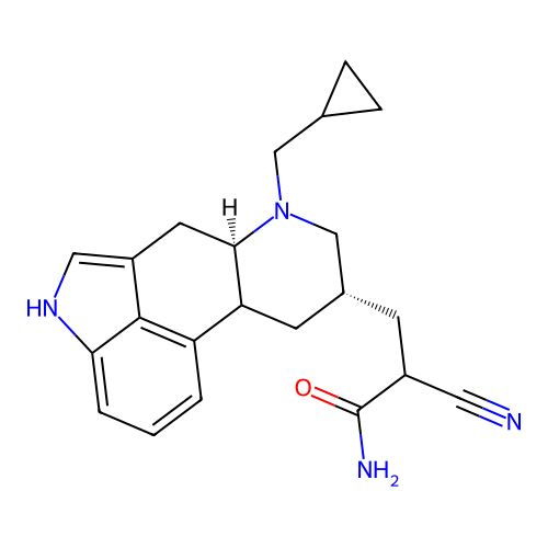 Ergoline-8-propionamide, alpha-cyano-6-(cyclopropylmethyl)-, (8-beta)- structure