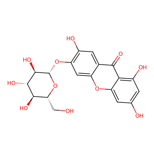 6-(beta-D-Glucopyranosyloxy)-1,3,7-trihydroxy-9H-xanthen-9-one structure