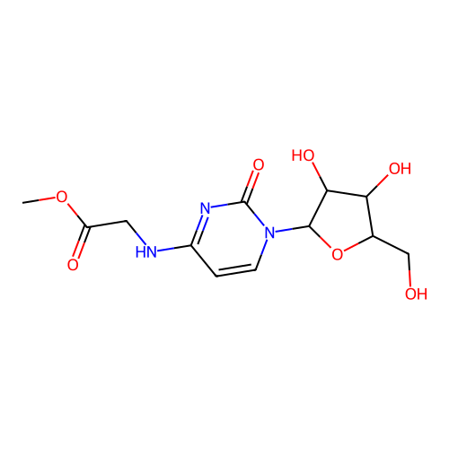 methyl 2-[[1-[3,4-dihydroxy-5-(hydroxymethyl)oxolan-2-yl]-2-oxopyrimidin-4-yl]amino]acetate structure