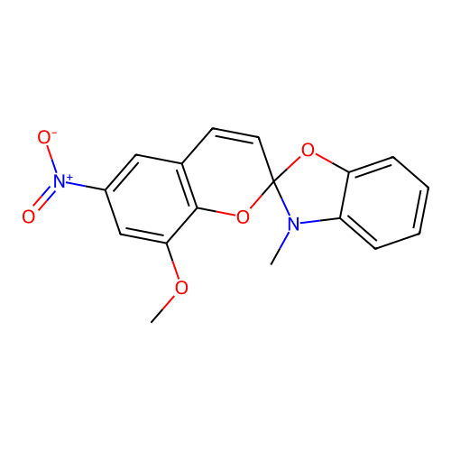 8'-Methoxy-3-methyl-6'-nitrospiro[1,3-benzoxazole-2,2'-chromene] structure