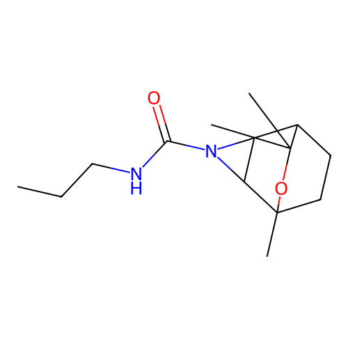 5,7,7-trimethyl-N-propyl-6-oxa-3-azatricyclo[3.2.2.02,4]nonane-3-carboxamide structure