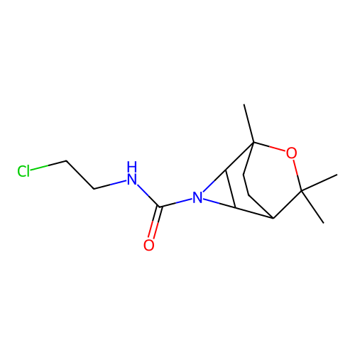 N-(2-Chloroethyl)-5,7,7-trimethyl-6-oxa-3-azatricyclo[3.2.2.0~2,4~]nonane-3-carboxamide structure