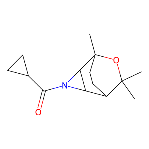 Cyclopropyl-(5,7,7-trimethyl-6-oxa-3-azatricyclo[3.2.2.02,4]nonan-3-yl)methanone structure