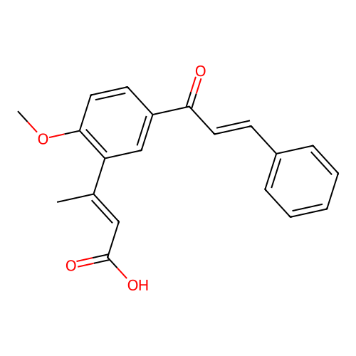 3-[2-Methoxy-5-(3-phenylprop-2-enoyl)phenyl]but-2-enoic acid structure