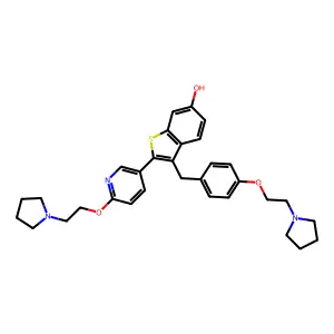 3-[4-(2-pyrrolidin-1-yl-ethoxy)-benzyl]-2-4-(2-pyrrolidin-1-yl-ethoxy)-phenyl] -benzo[b]thiophen-6-ol structure