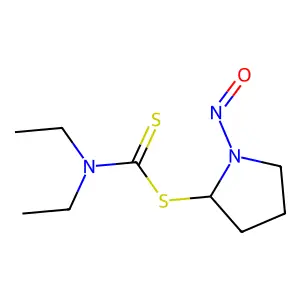 Diethyldithiocarbamic acid 1-nitroso-2-pyrrolidinyl ester structure
