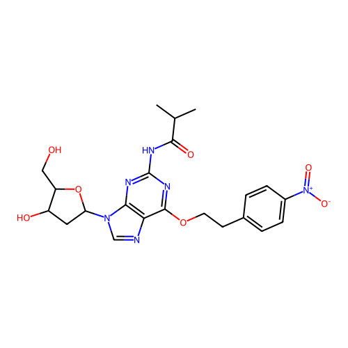 N-[9-[4-hydroxy-5-(hydroxymethyl)oxolan-2-yl]-6-[2-(4-nitrophenyl)ethoxy]purin-2-yl]-2-methylpropanamide structure