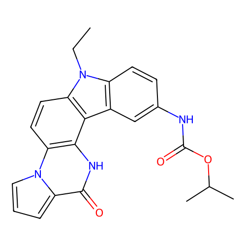 Propan-2-yl (7-ethyl-13-oxo-12,13-dihydro-7H-pyrrolo[1',2':1,6]pyrazino[2,3-c]carbazol-10-yl)carbamate structure