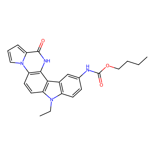 Butyl (7-ethyl-13-oxo-12,13-dihydro-7H-pyrrolo[1',2':1,6]pyrazino[2,3-c]carbazol-10-yl)carbamate structure